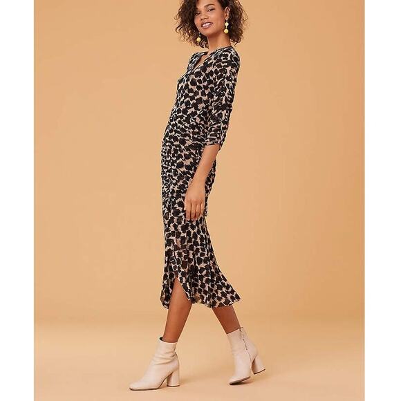 DVF Diane Von Furstenberg Ruched Mesh Briella Midi Dress Leopard Print Size XS - Picture 1 of 11